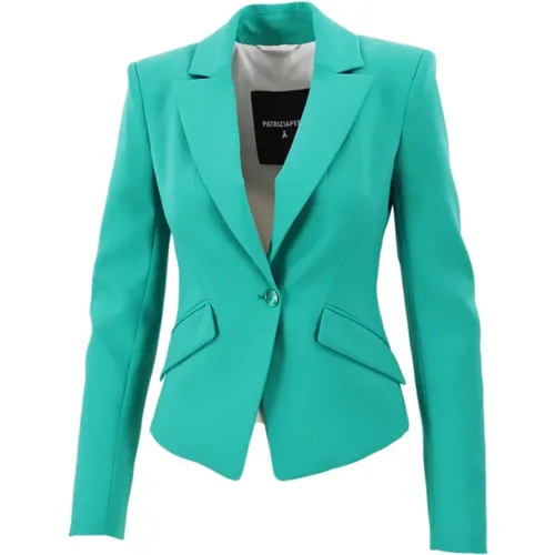 Green Crêpe Jacket with Wide Lapels and Diagonal Pockets , female, Sizes: S, XS - PATRIZIA PEPE - Modalova