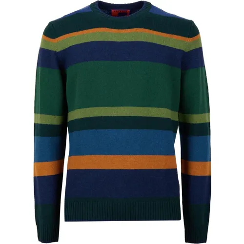 Men's green, crew-neck with multicoloured stripes , male, Sizes: XL, L, 2XL, S, M - Gallo - Modalova