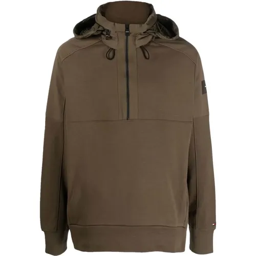 Grüner Reißverschluss Hoodie Pullover , Herren, Größe: S - Tommy Hilfiger - Modalova