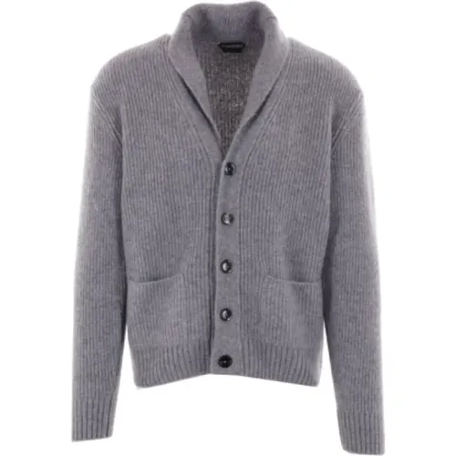 Cashmere Silk Grey Cardigan Sweater , male, Sizes: L, M - Tom Ford - Modalova
