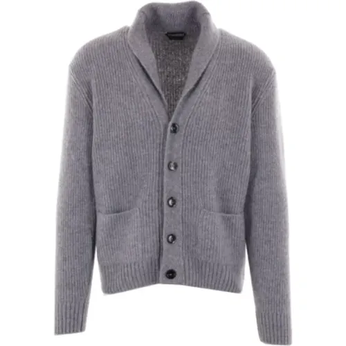 Cashmere Silk Grey Cardigan Sweater , male, Sizes: L, M, S - Tom Ford - Modalova