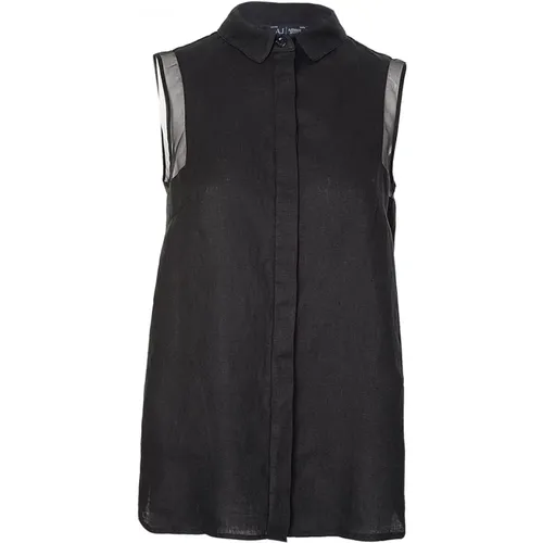 Elegant Sleeveless Blouse with Contrasting Organza Sleeves , female, Sizes: M, 3XS - Armani - Modalova