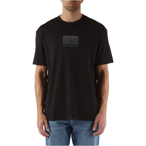 Besticktes Baumwoll-T-Shirt mit Rippenkragen , Herren, Größe: M - Calvin Klein Jeans - Modalova