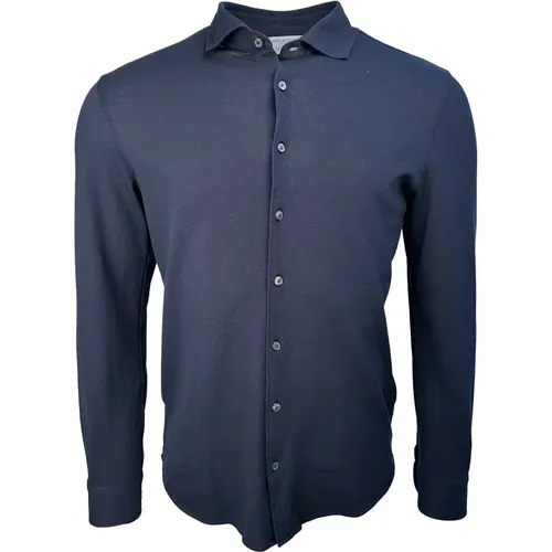 Weiches Pique Shirt, navy, Piqué Hemd Leichter Italienischer Stil,Piqué Hemd in Salbeigrün - Gran Sasso - Modalova