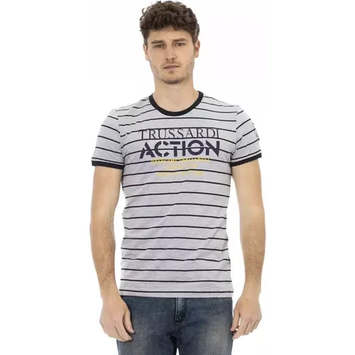 Elegantes graues T-Shirt mit Frontprint , Herren, Größe: M - Trussardi - Modalova