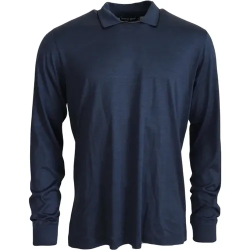 Seidenblauer Polo-Pullover Elegantes Logo - Dolce & Gabbana - Modalova