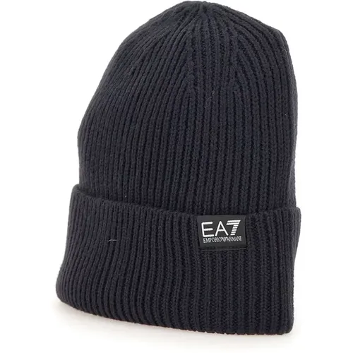 Wool Blend Beanie with Logo , unisex, Sizes: M - Emporio Armani EA7 - Modalova