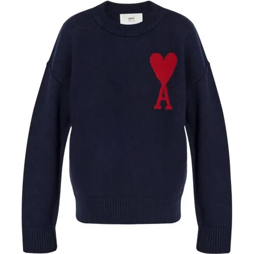 Red ADC Sweater Navy Wool Knit , male, Sizes: L - Ami Paris - Modalova