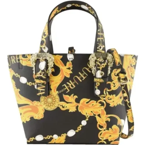 Chain Logo Handbag for Women, Black/Gold , female, Sizes: ONE SIZE - Versace Jeans Couture - Modalova