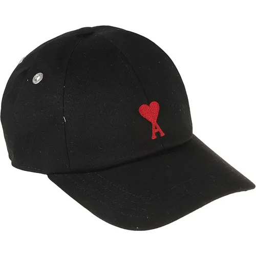 Schwarze Ami Hüte mit roter ADC-Stickerei , Damen, Größe: ONE Size - Ami Paris - Modalova