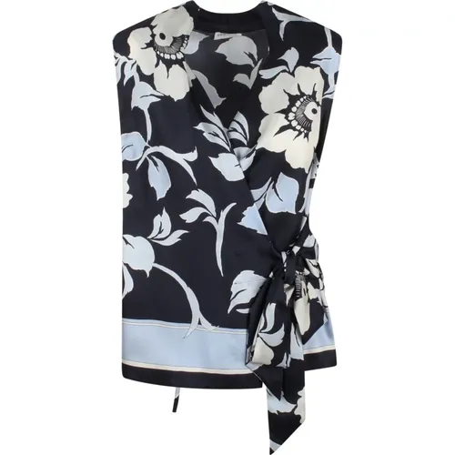 Floral Silk V-Neck Wrap Shirt , female, Sizes: XS, S - P.a.r.o.s.h. - Modalova