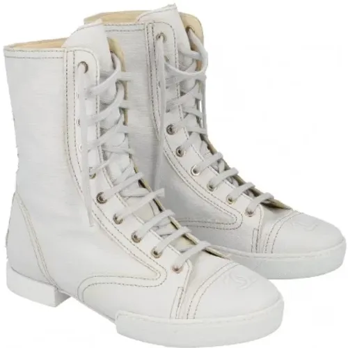 Grey Coated Textile Boots, Size 38.5 , female, Sizes: 5 1/2 UK - Chanel Vintage - Modalova