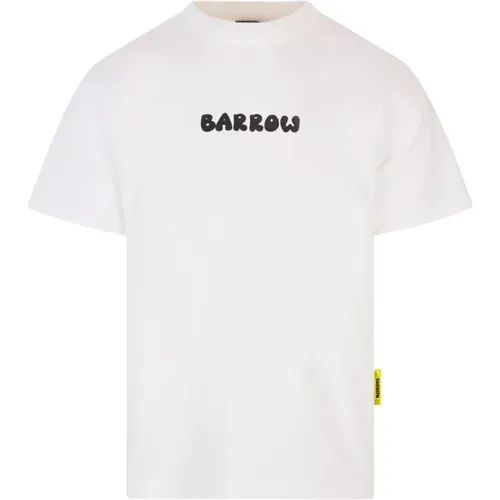 Weiße Oversized T-Shirt mit Reflektierender Platte und Bärenprint,Weiße Baumwoll-T-Shirt mit Logo-Druck,Baumwoll T-Shirt mit Logo,T-Shirts - Barrow - Modalova