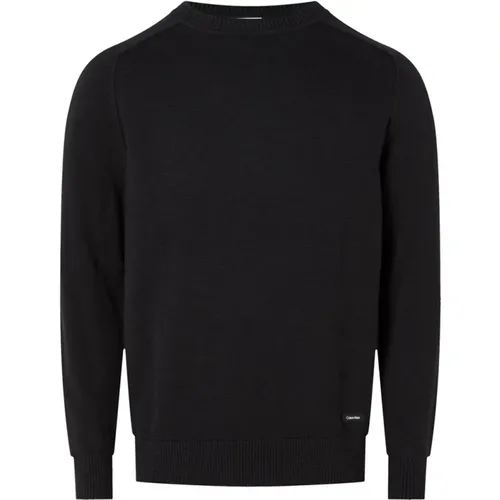 Schwarze Sweaters mit weißer Slub-Textur , Herren, Größe: L - Calvin Klein - Modalova