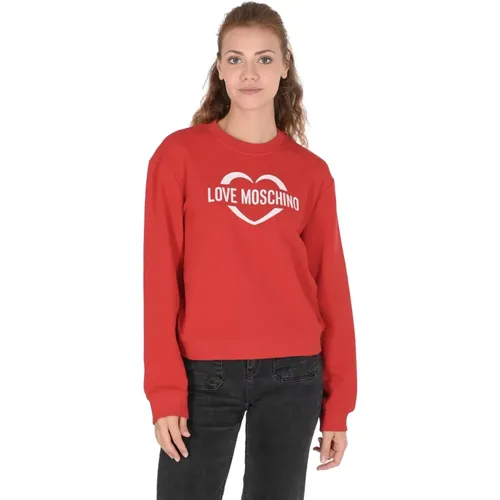 Roter Baumwoll-Sweatshirt mit Inlay-Detail , Damen, Größe: M - Love Moschino - Modalova