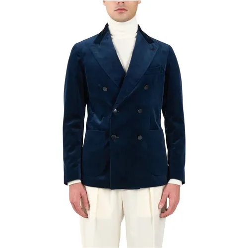 Smooth velvet double-breasted jacket , male, Sizes: XL, L, M - Tagliatore - Modalova