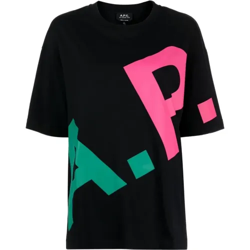 Schwarze T-Shirts und Polos mit Tricolour Logo , Damen, Größe: 2XL - A.p.c. - Modalova