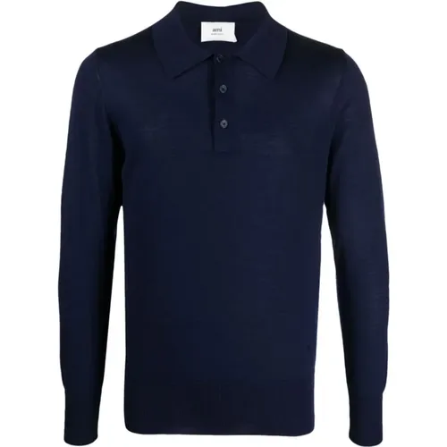 Navy Merino Polo Shirt , male, Sizes: S - Ami Paris - Modalova