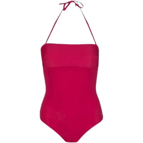 Back-Tied One-Piece Swimsuit with Raised Pattern , female, Sizes: S - Emporio Armani - Modalova