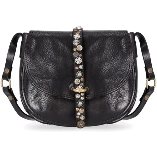 Schwarze Crossbody-Tasche mit Blumenaccessoires - Campomaggi - Modalova