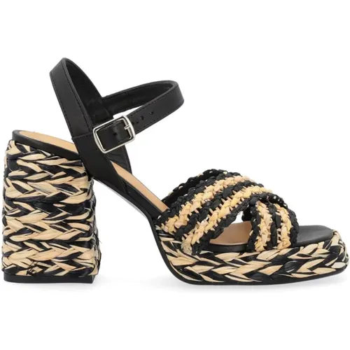 Rafia Woven Sandals Black , female, Sizes: 4 UK - Castañer - Modalova