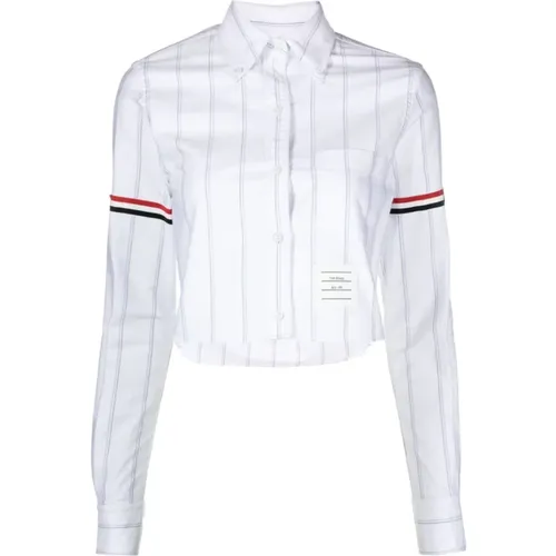 Cropped Oxford Shirt with Tricolor Detail , female, Sizes: S, XS - Thom Browne - Modalova