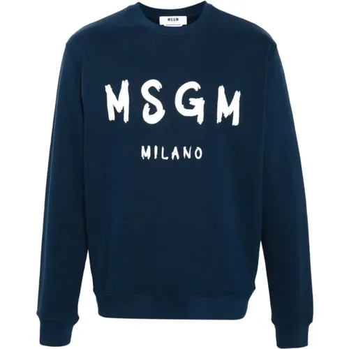 Blaue Baumwollpullover mit Logo-Print , Herren, Größe: S - Msgm - Modalova