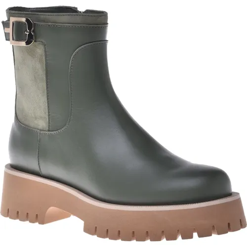 Combat boots in olive leather and suede - Baldinini - Modalova