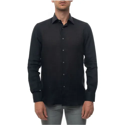 Italian Linen Dress Neck Shirt , male, Sizes: 4XL - Càrrel - Modalova