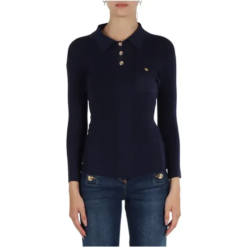 Geripptes Seidenmisch-Poloshirt - Elisabetta Franchi - Modalova