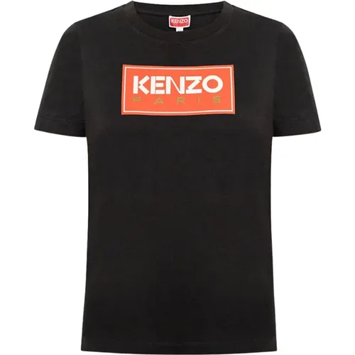 Logo Print Baumwoll T-Shirt , Damen, Größe: XS - Kenzo - Modalova