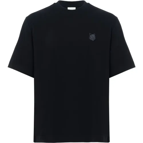 Schwarzes Oversize T-Shirt aus Baumwolle - Maison Kitsuné - Modalova