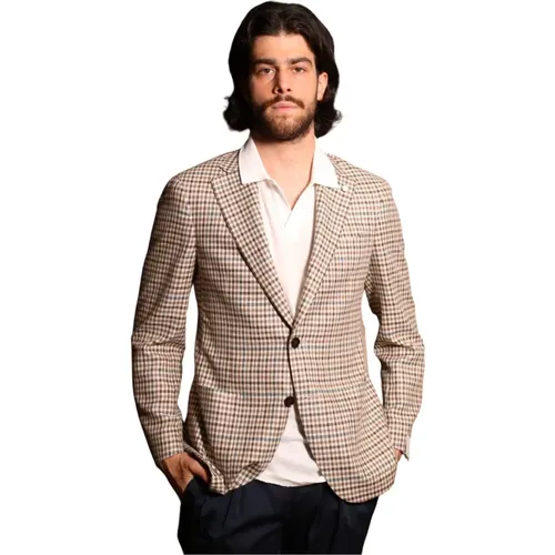 Checkered Wool Silk Linen Jacket , male, Sizes: XL - Luigi Bianchi Mantova - Modalova
