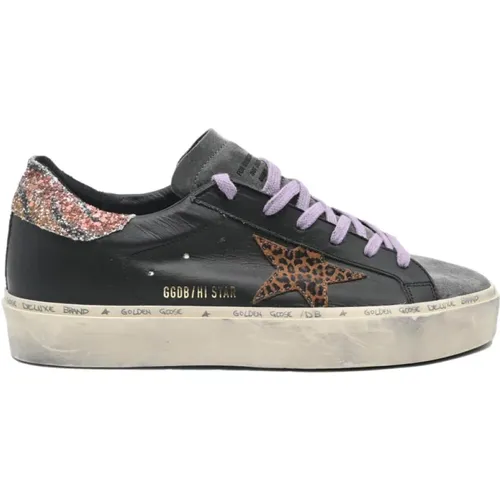 Schwarze Sneakers mit Leopardenstern , Damen, Größe: 39 EU - Golden Goose - Modalova