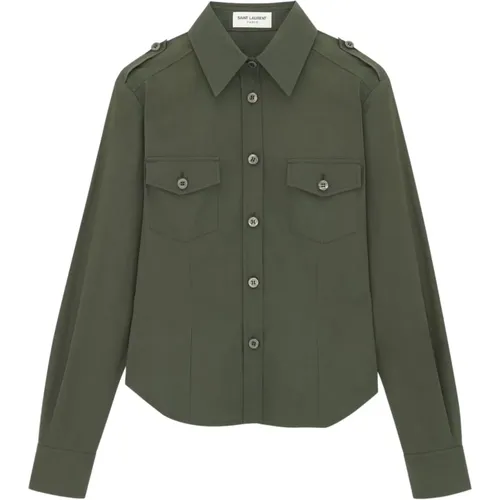 Sophisticated Khaki Button-Up Shirt , female, Sizes: M - Saint Laurent - Modalova