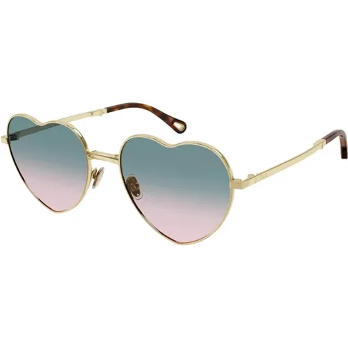 Golden Heart-shaped Sunglasses with Innovative Folding Frame , female, Sizes: ONE SIZE - Chloé - Modalova