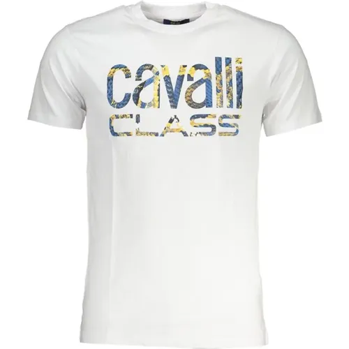 Weißes Bedrucktes Baumwoll-Crew-Neck-T-Shirt , Herren, Größe: XL - Cavalli Class - Modalova