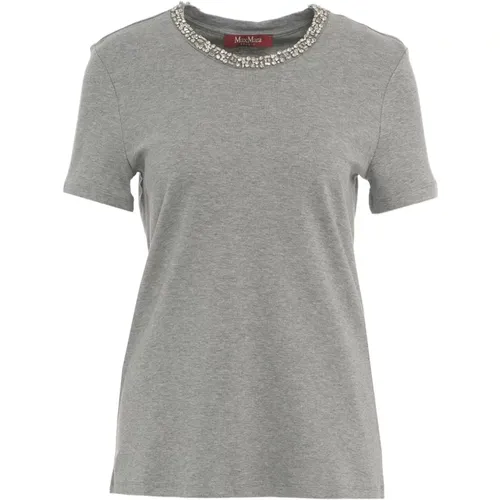 Grey Strass Detail T-Shirt , female, Sizes: L, M - Max Mara - Modalova