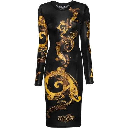 Watercolour Couture Print Black Dress , female, Sizes: S, XS - Versace Jeans Couture - Modalova