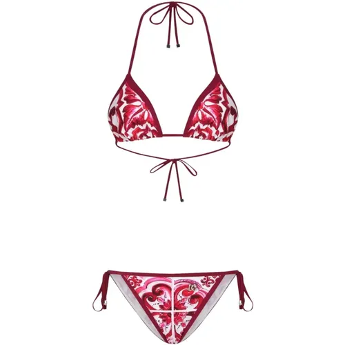 Majolica-print Triangle Bikini , female, Sizes: S - Dolce & Gabbana - Modalova