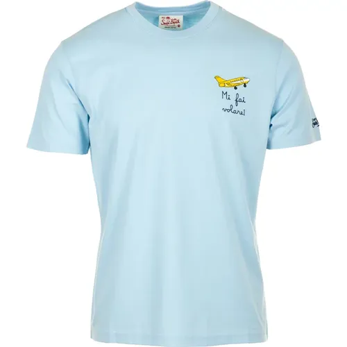 Besticktes Hellblaues T-Shirt und Polo , Herren, Größe: S - MC2 Saint Barth - Modalova