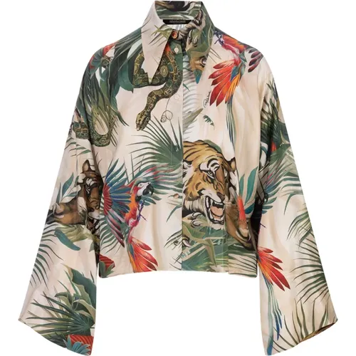 Jungle Print Silk Shirt , female, Sizes: M, XS - Roberto Cavalli - Modalova