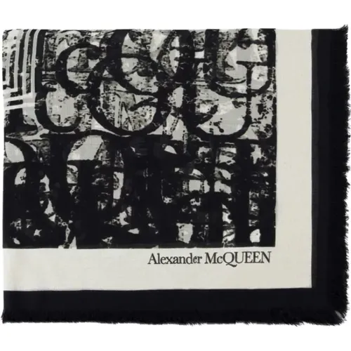 Multicolored Biker Scarf - Ivory/Black - Wool , male, Sizes: ONE SIZE - alexander mcqueen - Modalova