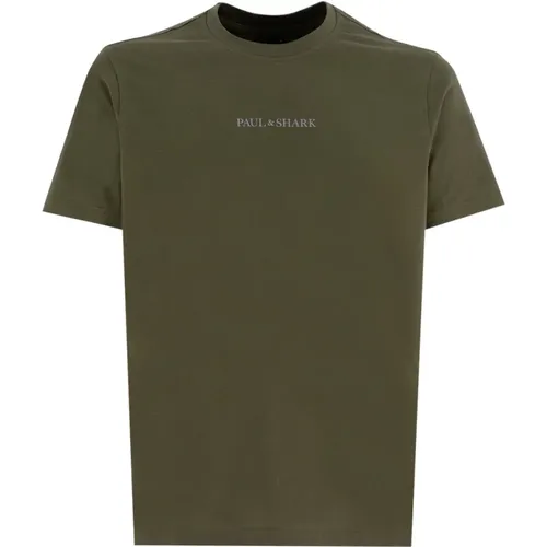 Baumwoll Crewneck T-Shirt mit Druck , Herren, Größe: L - PAUL & SHARK - Modalova