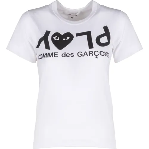 Stilvolles Weißes Logo-Print T-Shirt , Damen, Größe: L - Comme des Garçons Play - Modalova