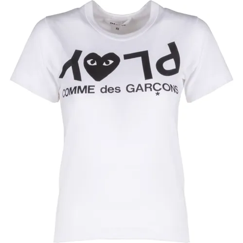 Stilvolles Weißes Logo-Print T-Shirt , Damen, Größe: XS - Comme des Garçons Play - Modalova