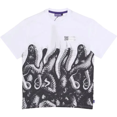 Snake Print Tee White Shirt , male, Sizes: XL - Octopus - Modalova