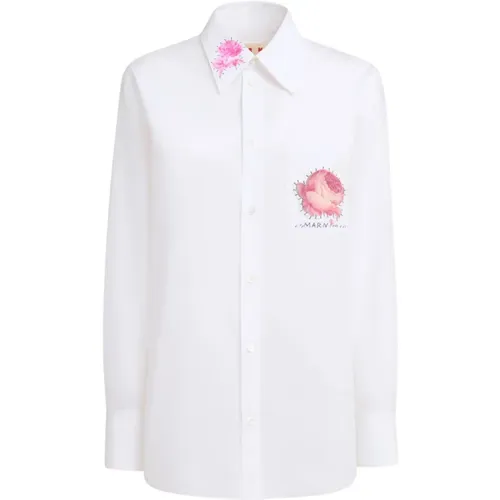 Poplin shirt with flower patches , female, Sizes: S - Marni - Modalova