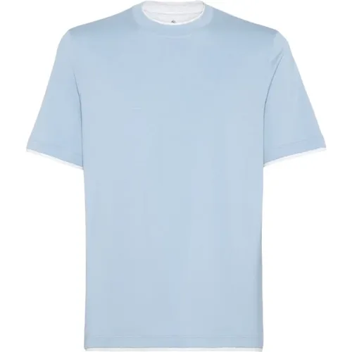 Blaue Baumwollschicht T-shirts und Polos - BRUNELLO CUCINELLI - Modalova