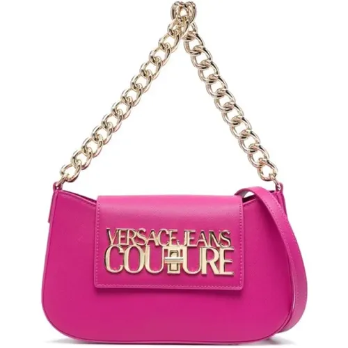 Fuchsia Hobo Bag with Chain Handle and Adjustable Detachable Strap , female, Sizes: ONE SIZE - Versace Jeans Couture - Modalova